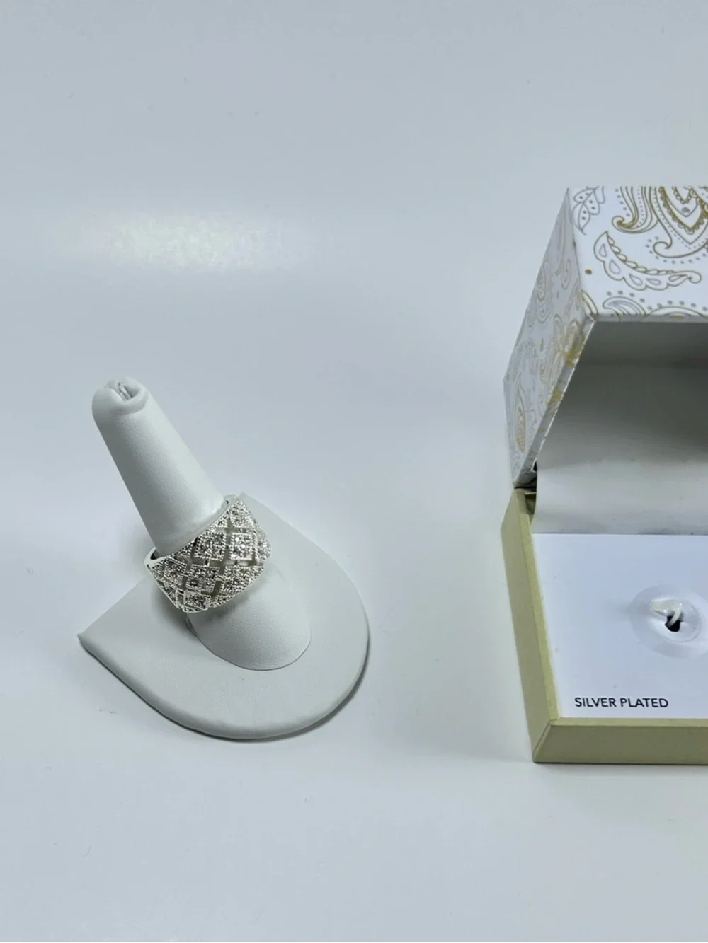 Charter Club Silver Wide Band Ring with Geometric Crystal Accents Silver Size 10